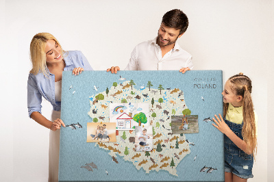 Cork display board Poland Animal Map