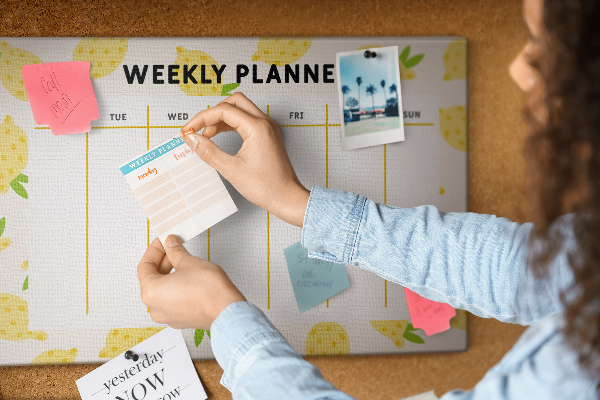 Cork memo board Lemons weekly planner