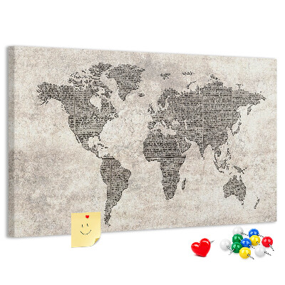 Cork board Newspaper world map