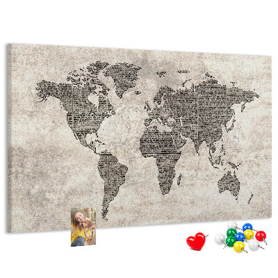 Cork board Newspaper world map