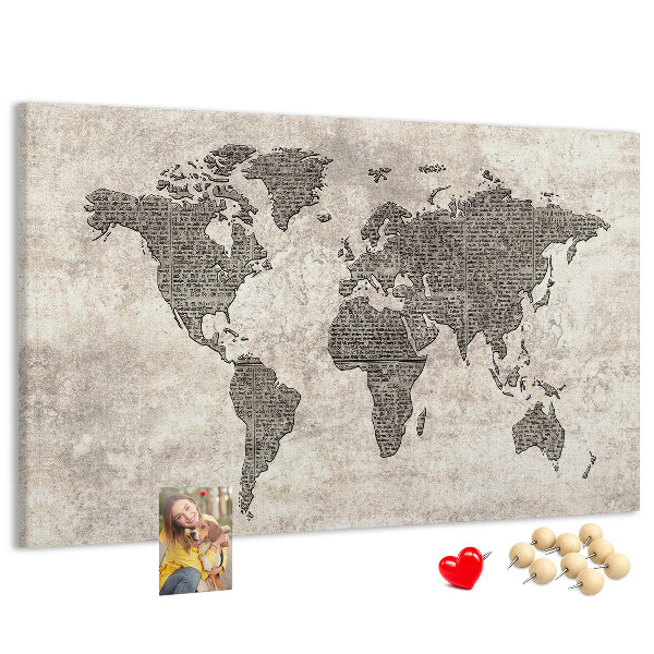 Cork board Newspaper world map