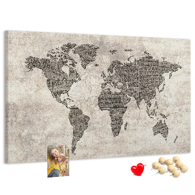 Cork board Newspaper world map