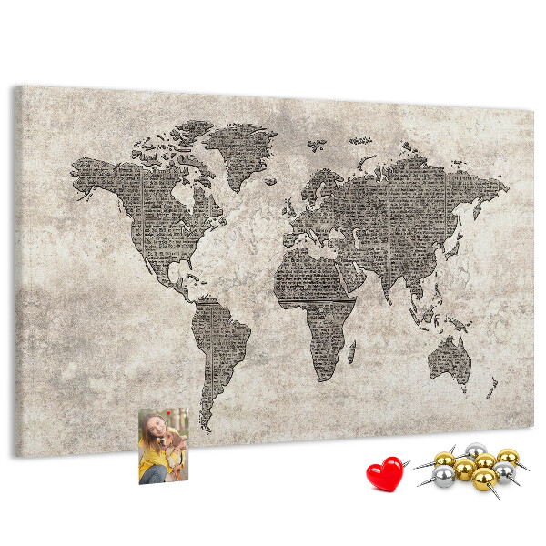 Cork board Newspaper world map