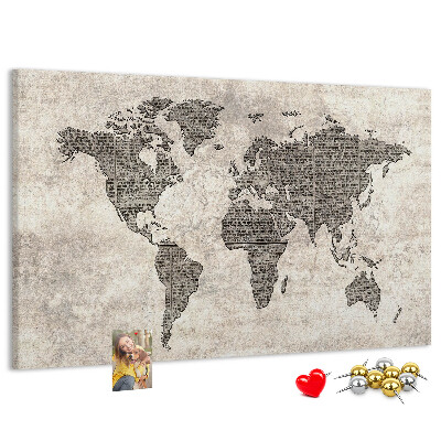 Cork board Newspaper world map