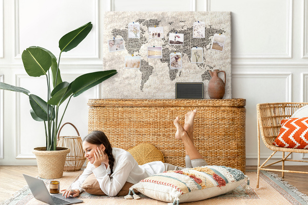 Cork board Newspaper world map