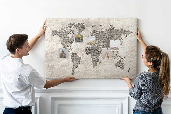 Cork board Newspaper world map