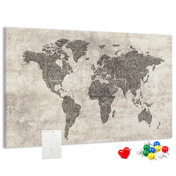 Cork board Newspaper world map
