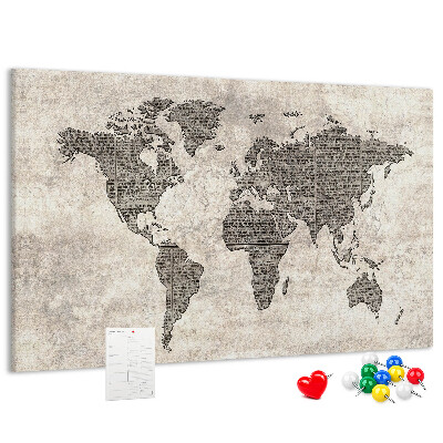 Cork board Newspaper world map
