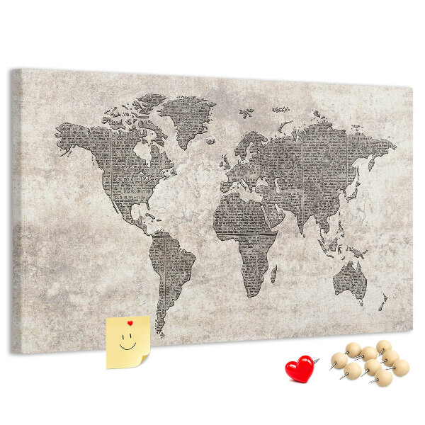 Cork board Newspaper world map