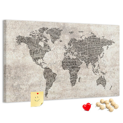 Cork board Newspaper world map