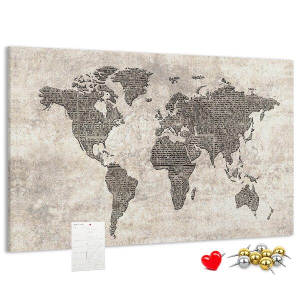 Cork board Newspaper world map