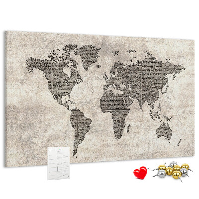 Cork board Newspaper world map