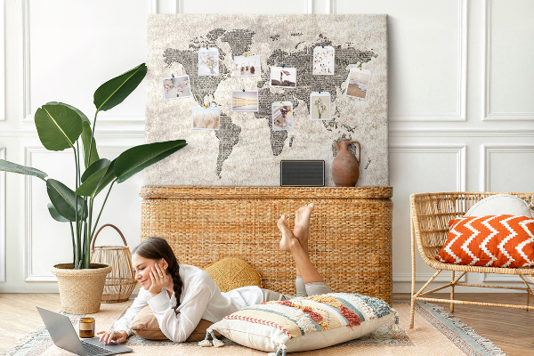 Cork board Newspaper world map