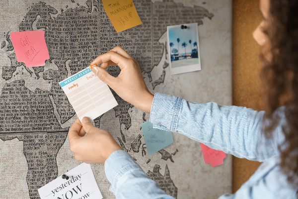 Cork board Newspaper world map