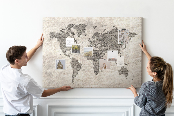 Cork board Newspaper world map