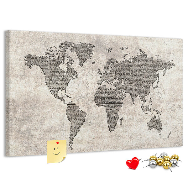 Cork board Newspaper world map