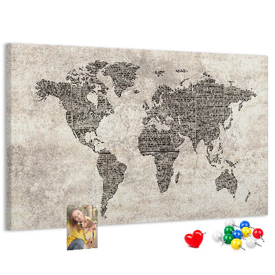 Cork board Newspaper world map