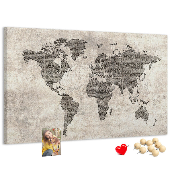 Cork board Newspaper world map