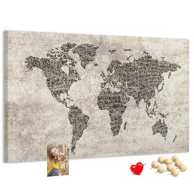 Cork board Newspaper world map