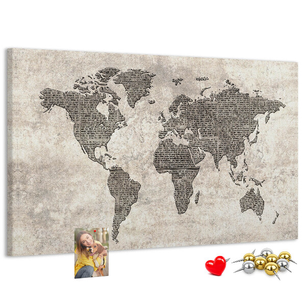 Cork board Newspaper world map
