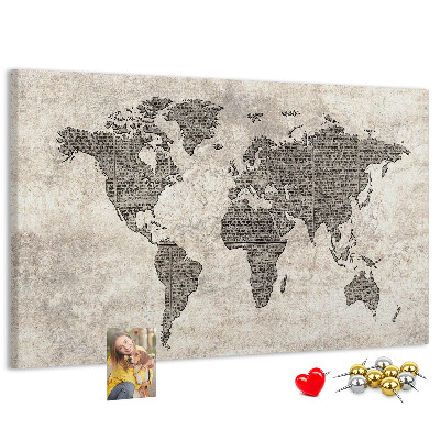 Cork board Newspaper world map