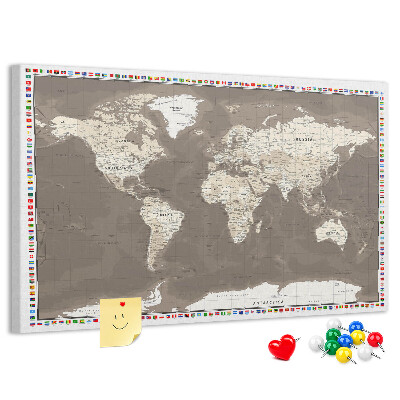 Cork memo board Brown world map