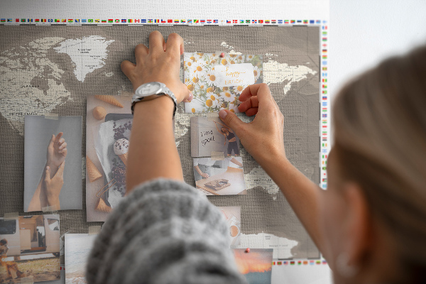 Cork memo board Brown world map