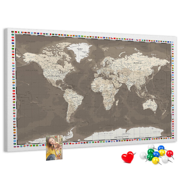 Cork memo board Brown world map