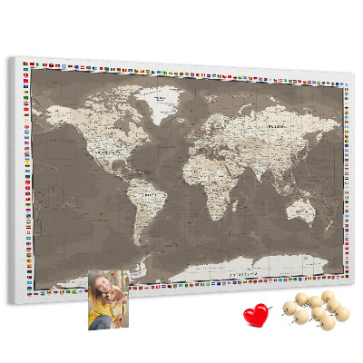 Cork memo board Brown world map