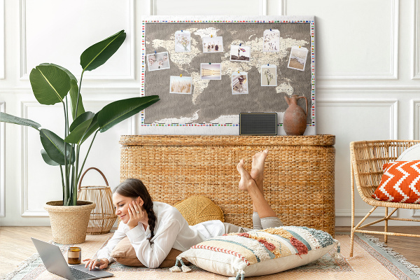 Cork memo board Brown world map