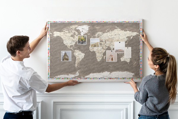Cork memo board Brown world map