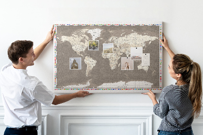 Cork memo board Brown world map