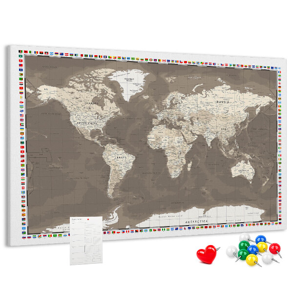 Cork memo board Brown world map