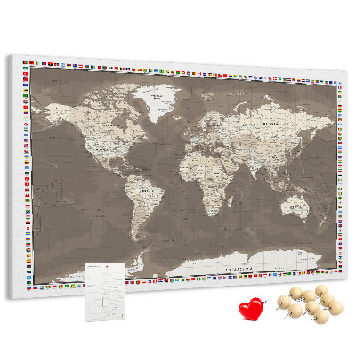 Cork memo board Brown world map