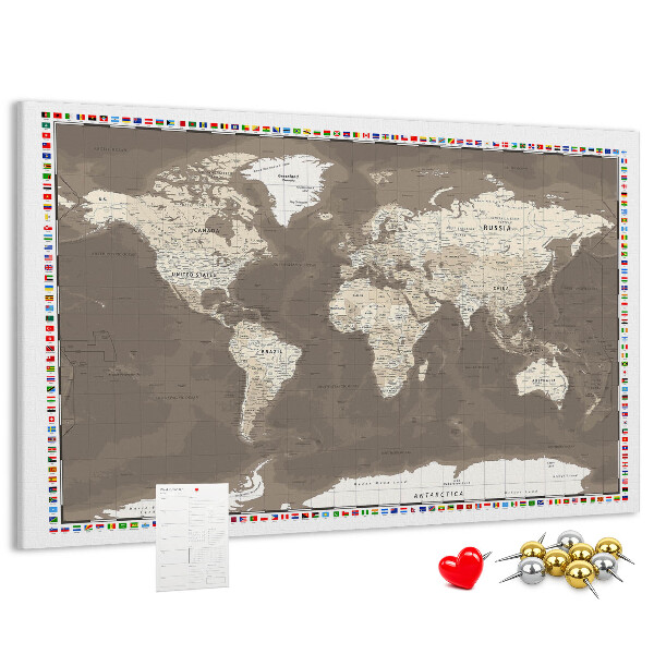 Cork memo board Brown world map