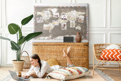 Cork memo board Brown world map