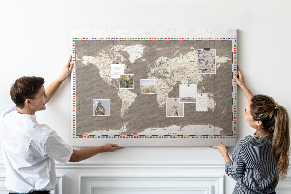 Cork memo board Brown world map