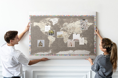 Cork memo board Brown world map
