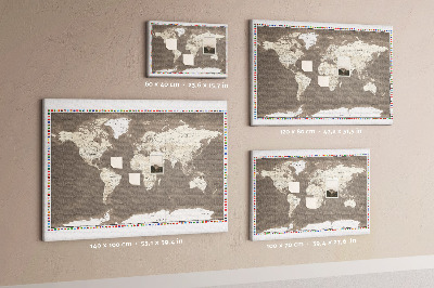 Cork memo board Brown world map