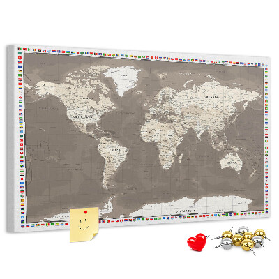 Cork memo board Brown world map