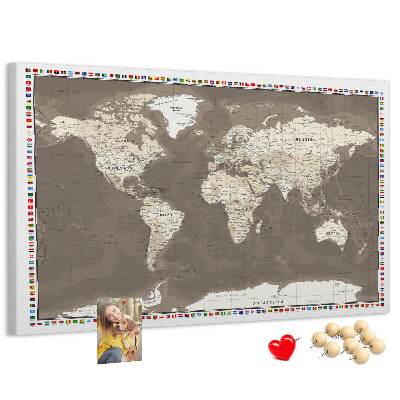 Cork memo board Brown world map