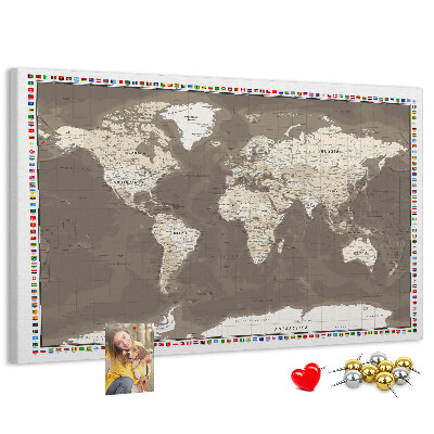 Cork memo board Brown world map