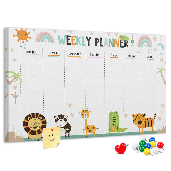 Cork memo board Weekly planner animals