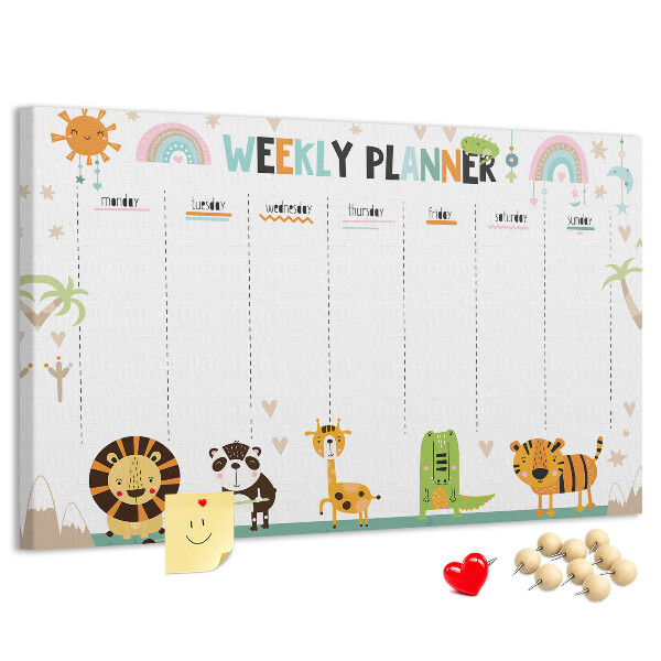 Cork memo board Weekly planner animals