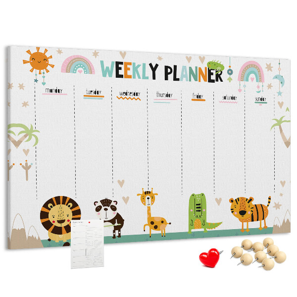 Cork memo board Weekly planner animals