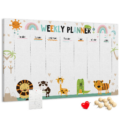 Cork memo board Weekly planner animals
