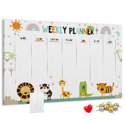 Cork memo board Weekly planner animals