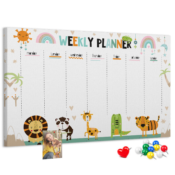 Cork memo board Weekly planner animals