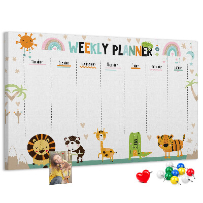 Cork memo board Weekly planner animals
