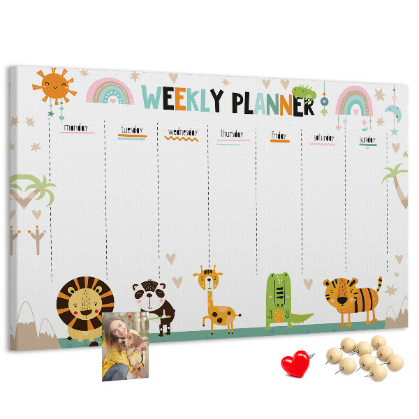 Cork memo board Weekly planner animals